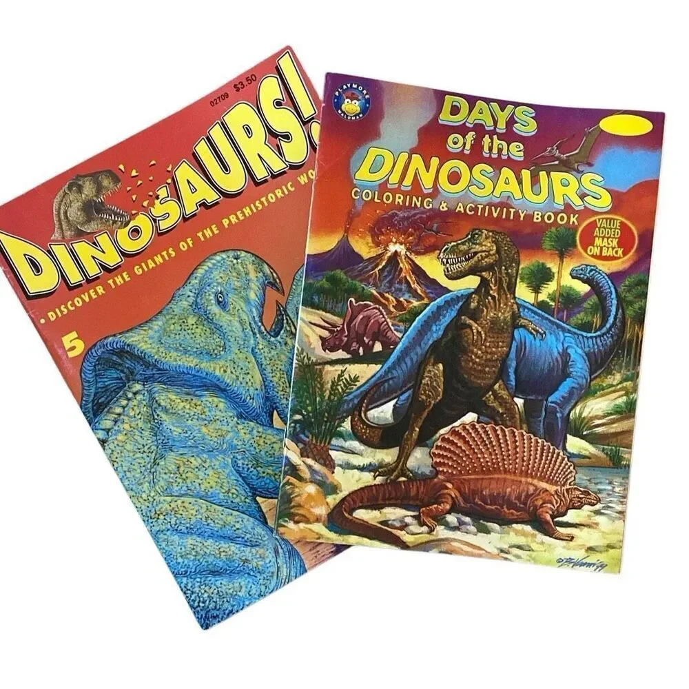 Vtg 90s Coloring Books Magazines Dinosaurs Atlas Editions Playmore Waldman NEW